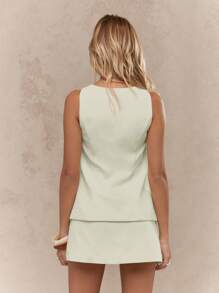 MISSGUIDED Modern Chic Button-Front Waistcoat Mini Skirt Set Summer Two-Piece Professional Office Business Suit Ensemble Party Wedding Guest Resort Wear