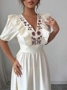 Chiquease Vestido Elegante Bordado com Flores Feminino - Damasco - Visão 6