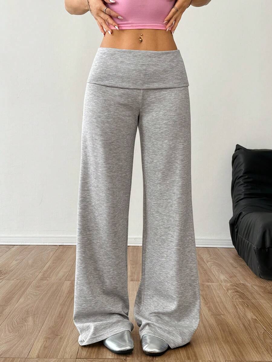 SHEIN EZwear Pantalones anchos informales de cintura alta elástica y de talla grande - Gris Claro - Ver 1