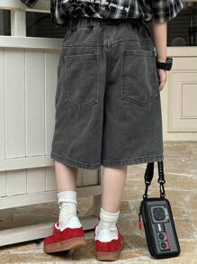 DAZY 青少年男孩松紧腰口袋宽松休闲牛仔短裤，返校服，秋装 - 淺灰色 - 查看 3