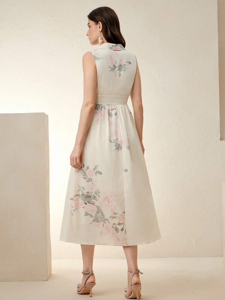 Women's Fashionable & Elegant Floral Print V-Neck Sleeveless Dress, Summer