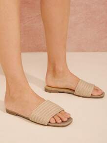 SHUZIA 仿皮草编鞋面凉鞋夏季鞋春季鞋春假鞋复活节度假鞋休闲鞋沙滩鞋母亲节礼物 - 杏色 - 查看 5