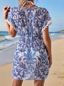 Swim Vcay Women's Summer Vacation Paisley & Floral Porcelain Print Mesh Cover Up - Multicolor - View 2