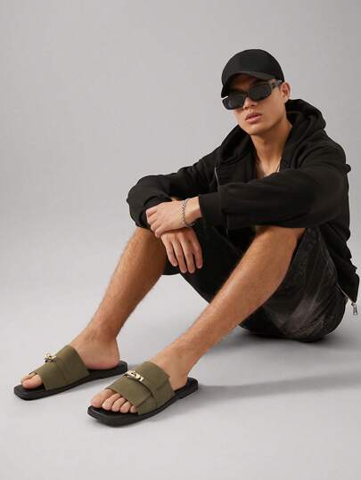 SHUZIA 男士金属扣加固PU耐用舒适拖鞋