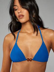 MISSGUIDED Bikini hở lưng tam giác đính hạt nhựa có dây buộc hai bên, đồ bơi có thể điều chỉnh, đồ bơi cho kỳ nghỉ hè ở bãi biển, khu nghỉ dưỡng bên hồ bơi - Màu xanh lam - Xem 4