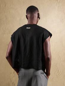 Textured Tank Sleeveless Crop Top Muscle Workout Training Athletic Gym Running Basketball Sports Performance Boxy Tank Top - Black - View 2