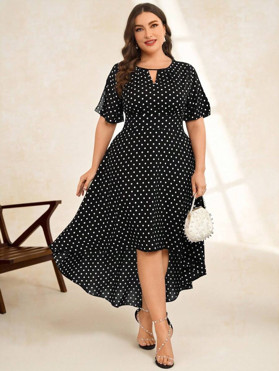 SHEIN Clasi Summer Plus Size Wedding Asymmetrical Dresses - Black and White - View 1