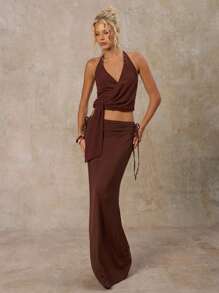 SHEIN Forever 21 Estate Donne Promenade/Formale/Spiaggia/Vacanza/Carino/Abbigliamento Western/Casual Business/Elegante/Compleanno/Uscita/Club/Ufficio/Festival/Rave/Lavoro/Classico/Concerto Country/Brunch/Crociera/Old Money/Aeroporto/Modesto/Chiesa/Fairycore/Tea festa/Y2k/Streetwear/2000s/Disco/Spring Break/Laurea/Ospite Matrimonio/Cocktail/Vintage/Bodycon/Resort/Aderente/4 Luglio Donne/Vacanza Spiaggia/Top - Caffè Marrone - Visualizzare 7