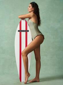 VARSIVA 1 件女式纯色荷叶边低胸性感连体泳衣，适合度假