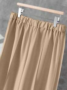 Linhara Set de 2 piezas con top de manga larga y pantalones de unicolor talla grande, moda para el verano - Caqui - Ver 3
