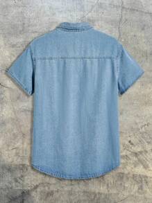 AXEPEAK Camicia in jeans da uomo in cotone con tasche applicate, senza maglietta, elemento essenziale dello streetwear