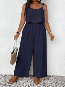 SHEIN Frenchy 大码纯色纹理休闲连体裤，度假装