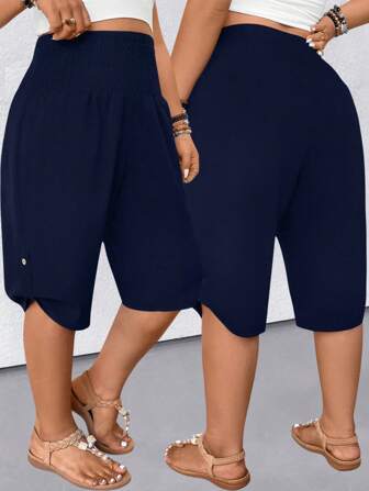 SHEIN CURVE+ Plus Size Dambyxor, Casual, Texturerat Tyg