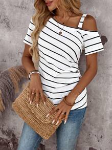 EMERY ROSE 女士度假不对称肩部外出乡村演唱会可爱夏季T恤夏季