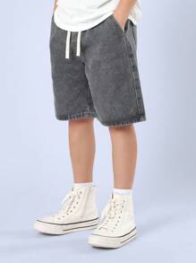 SUMWON Pantaloncini di jeans con coulisse, vestibilità comoda e casual, vita con coulisse, adatto per ragazzi, pratico e comodo per l'uso quotidiano, realizzato in cotone - Grigio - Visualizzare 4