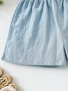 Short décontracté en papier, à taille plissée, avec détail de bouton pour jeune fille