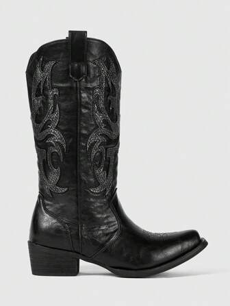 Grunge Punk Women's Retro Western Style Chunky Heel Mid-Calf Boots