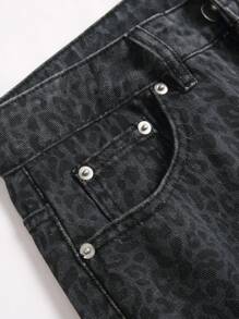 Chillumni Quần Jeans Denim Nam Họa Tiết Da Báo Có Túi Khóa Kéo Thường Ngày Đa Năng - Màu xám đen - Xem 8