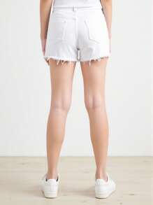SHEIN Pantalones cortos casuales de mezclilla lavada con dobladillo deshilachado para niñas preadolescentes