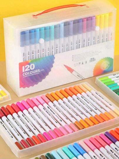 12/24/36/48/60/80/100/120 支装双头马克笔毛笔细双头艺术马克笔适用于成人涂色手写书写计划日记笔记书法绘画艺术工艺学校提供返校