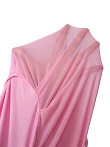 SHEIN PETITE CURVE 大码女式纯色垂坠领口荷叶边下摆无袖连衣裙，夏季 - 西瓜粉 - 查看 7