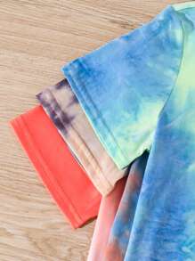 Buy 2 Get 1 Free, 3pcs/Set Tween Boys' Casual Tie-Dye Coconut Tree Graphic Round Neck T-Shirts, Suitable For Autumn, Spring, Summer, Suitable For Outdoor Play, School, Street Shooting, Party And Leisure
