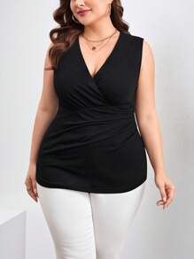 SHEIN Clasi Plus Size Women'S Ruffle Trim Tank Top Women Tops Plus Sizecurve Plus Topsplus Size Tank Tops - Black - View 4