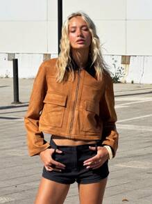 SHEIN ICON Retro BOHO Brown Suede Jacket, Suitable For Spring And Autumn