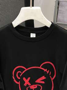 SHEIN 2pcs Teenage Boys Casual Bear Print Pattern Round Neck Short Sleeve T-Shirt And Shorts Knit Set