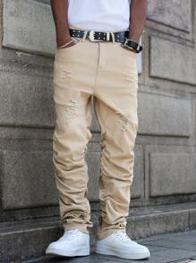 Manfinity EMRG Jeans casuales de mezclilla con pliegues y bolsillos para hombre
