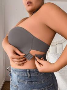 SHEIN Plus Size Women Strapless Criss-Cross Back Hook Closure Wireless Tube Top Camisole Bra - Grey - View 4