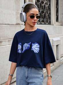 SHEIN Camisetas de manga corta con estampado detallado para mujer