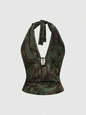 Hippie Top de tirantes acanalado de ajuste ceñido con estampado batik vintage para mujer