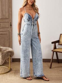 Breezaya Peto de mezclilla y mono de mujer, moda adecuada para el verano - Azul - Ver 5