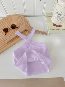 SHEIN 2pcs/Pack Young Girl Cold-Shoulder Ribbed Form-Fitting Camisole, Multi-Pack Basic Tank Tops - Mauve Purple - View 4