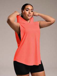 Easithlete 女式字母印花日常健身连帽无袖上衣