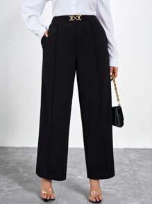 SHEIN Clasi Pantalones rectos con decoración en la cintura para oficina/transporte para mujer de talla grande, otoño