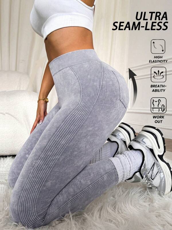 SHEIN Sport Studio Mallas levantadoras de glúteos sin costuras con efecto tie-dye para mujer, para entrenamiento y uso diario