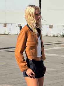 SHEIN ICON Retro BOHO Brown Suede Jacket, Suitable For Spring And Autumn