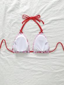 Swim Mod Women's Summer Bikini Top, Strawberry Print, Sexy Halter - Pink - View 2