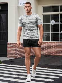 Manfinity VCAY 男士针织休闲日常年轻宽松短袖迷彩T恤 - 灰色 - 查看 5