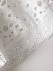 SHEIN Clasi 女士夏季休闲棉质网眼刺绣宽松衬衫 - 白色 - 查看 3