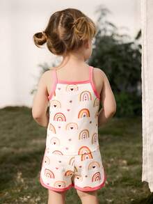 Cozy Pixies 4 Piece Baby Girl Contrast Color Knitted Soft Camisole And Elastic Waist Shorts Set - Multicolor - View 2