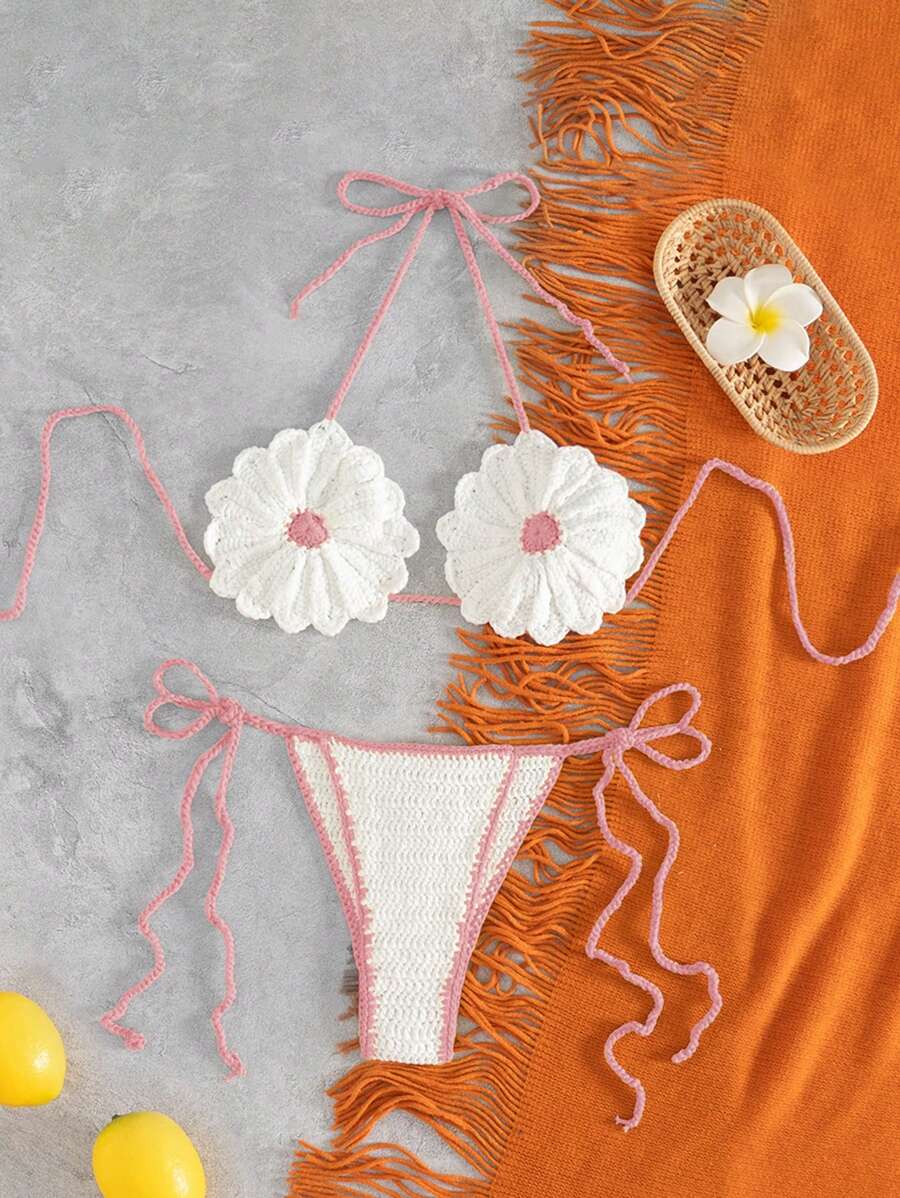 Swim Mod Women's Vacation Sunflower Crochet Cover Up, Cute And Stylish Crochet For Summer - Pink - View 1