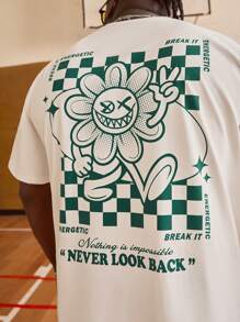 EASEVO Men Plus Size Cartoon Funny Graphic Knitted Casual Short Sleeve T-Shirt, For Vacation, Summer, School