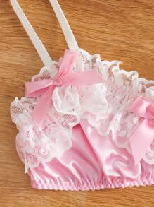 بليسيه ، كشكشة ، فيونكة ، ستان ، ملابس داخلية لصدر المرأة ذات طراز الأميرة الحلو والكيوت ،كاواييي - وردي - مشاهدة 3