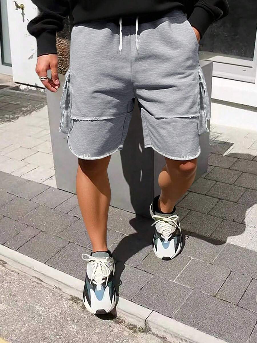 Manfinity Hypemode 男式休闲卷边抽绳磨边短裤