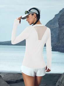 In My Nature XH043 Solid Color Mesh Patchwork Breathable Sports Yoga Running Outdoor T-Shirt - White - View 8