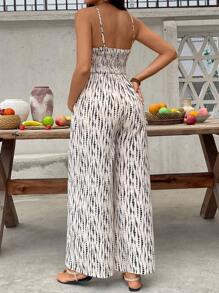 SHEIN Pregnant Women Tie-Dye Print Jumpsuit, Wide Leg Strap Design, Summer Vacation,Vacation Outfits Woman ,Vacay Outfits Women - Khaki - View 2