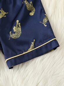 2pcs/Set Toddler Boys' Simple & Fashion Casual Tiger Print Short Sleeve T-Shirt And Shorts Underwear Set